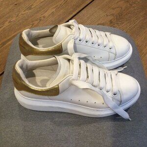 Alexander McQueen Metallic Colorblocked Leather Sneakers SZ 37